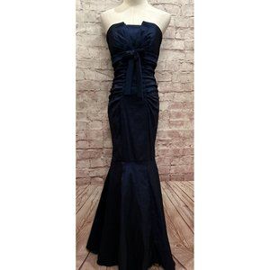 Xscape By Joanna Chen Womens Dark Blue Strapless Mermaid Prom Formal Gown Size 4